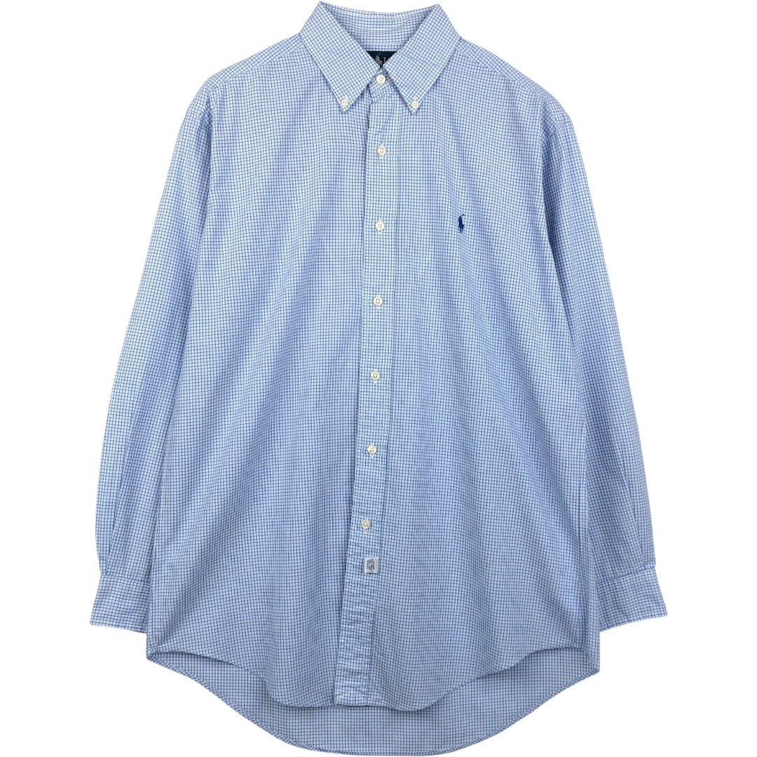 Ralph Lauren YARMOUTH Long Sleeve Button-Down Check Shirt, Men's Size M cotton Blue type light blue Vintage Second Hand