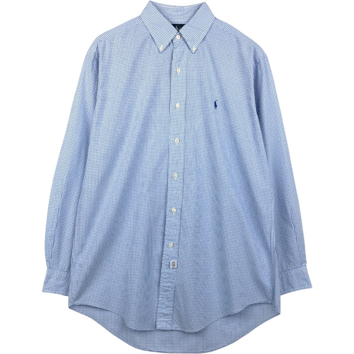 Ralph Lauren YARMOUTH Long Sleeve Button-Down Check Shirt, Men's Size M cotton Blue type light blue Vintage Second Hand