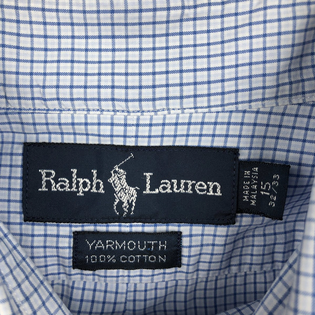 Ralph Lauren YARMOUTH Long Sleeve Button-Down Check Shirt, Men's Size M cotton Blue type light blue Vintage Second Hand