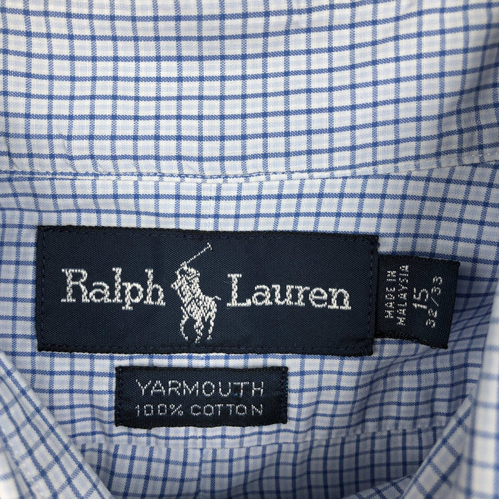Ralph Lauren YARMOUTH Long Sleeve Button-Down Check Shirt, Men's Size M cotton Blue type light blue Vintage Second Hand