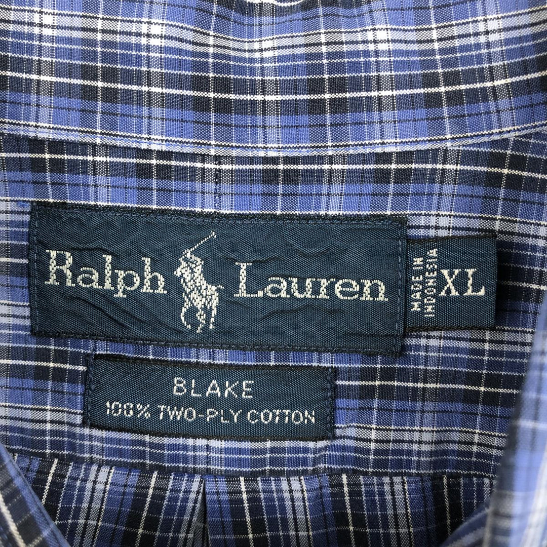 Ralph Lauren BLAKE long sleeve button down check shirt, men's XL size cotton blue type Vintage Second Hand