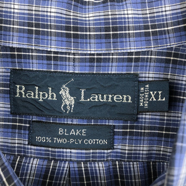 Ralph Lauren BLAKE long sleeve button down check shirt, men's XL size cotton blue type Vintage Second Hand