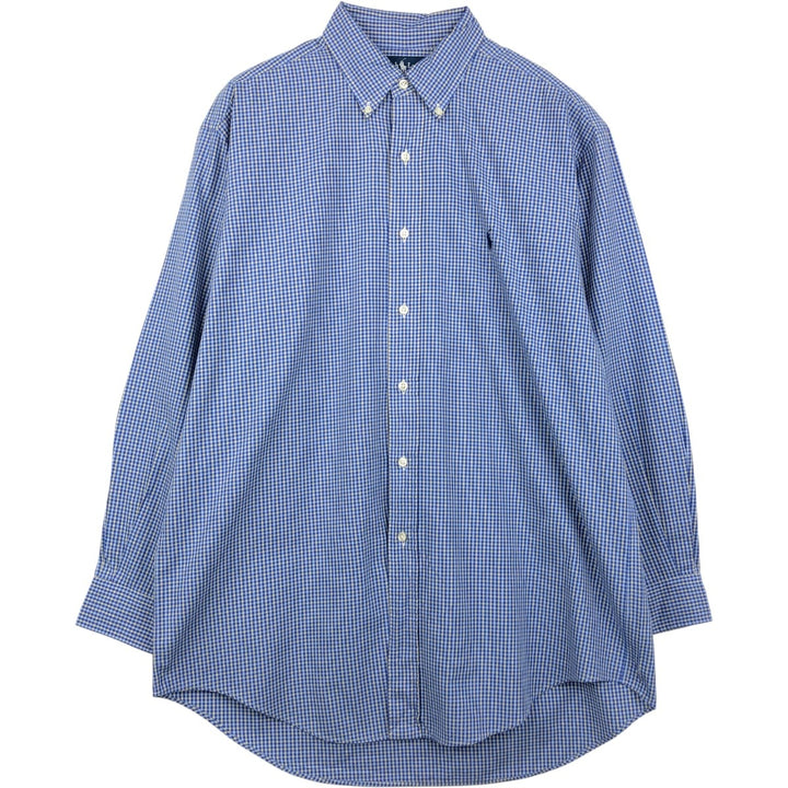Ralph Lauren YARMOUTH Long Sleeve Button-Down Check Shirt, Men's Size L cotton Navy blue Vintage Second Hand