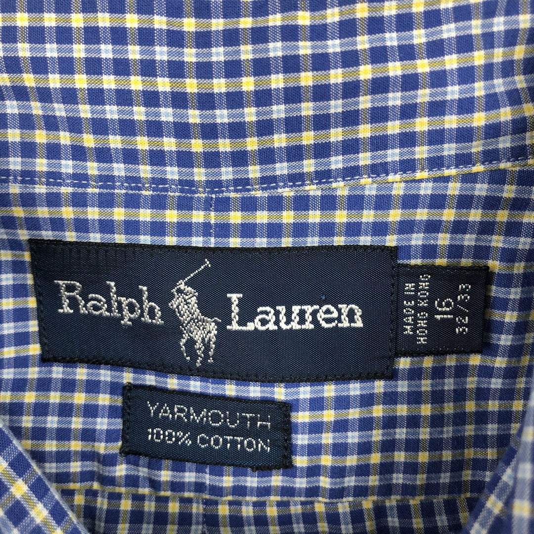 Ralph Lauren YARMOUTH Long Sleeve Button-Down Check Shirt, Men's Size L cotton Navy blue Vintage Second Hand