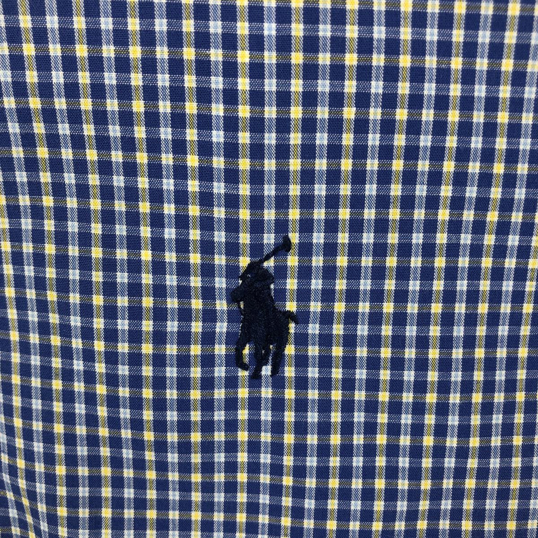 Ralph Lauren YARMOUTH Long Sleeve Button-Down Check Shirt, Men's Size L cotton Navy blue Vintage Second Hand