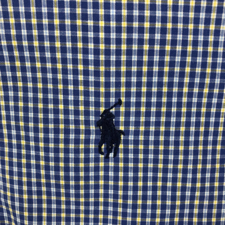 Ralph Lauren YARMOUTH Long Sleeve Button-Down Check Shirt, Men's Size L cotton Navy blue Vintage Second Hand