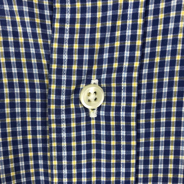 Ralph Lauren YARMOUTH Long Sleeve Button-Down Check Shirt, Men's Size L cotton Navy blue Vintage Second Hand