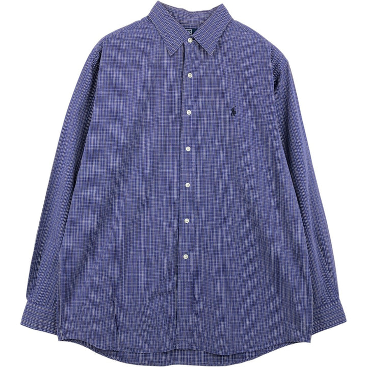 Ralph Lauren POLO by Ralph Lauren LOWELL SPORT long sleeve cotton check shirt, men's size L cotton navy blue type Vintage Second Hand