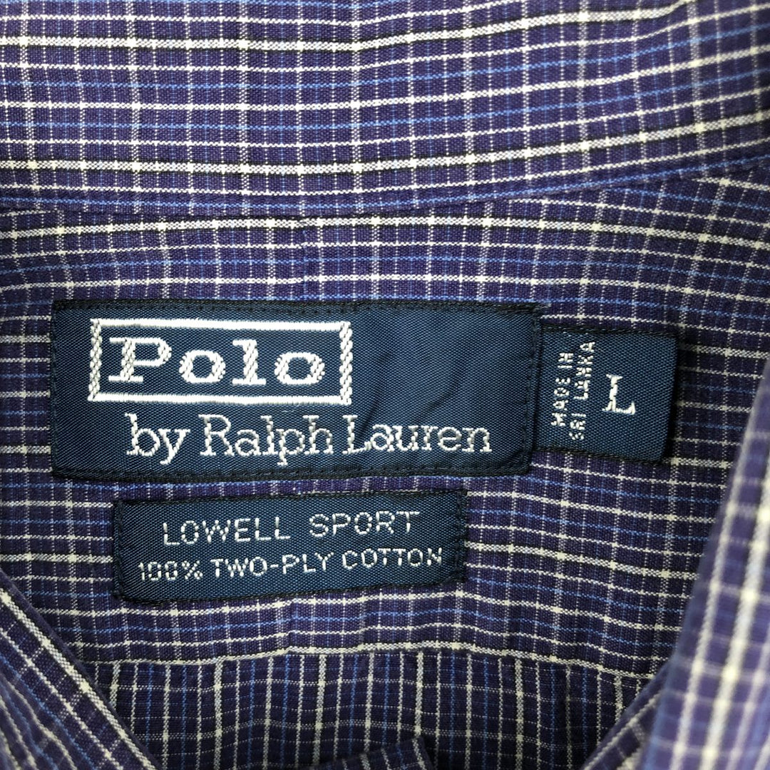 Ralph Lauren POLO by Ralph Lauren LOWELL SPORT long sleeve cotton check shirt, men's size L cotton navy blue type Vintage Second Hand