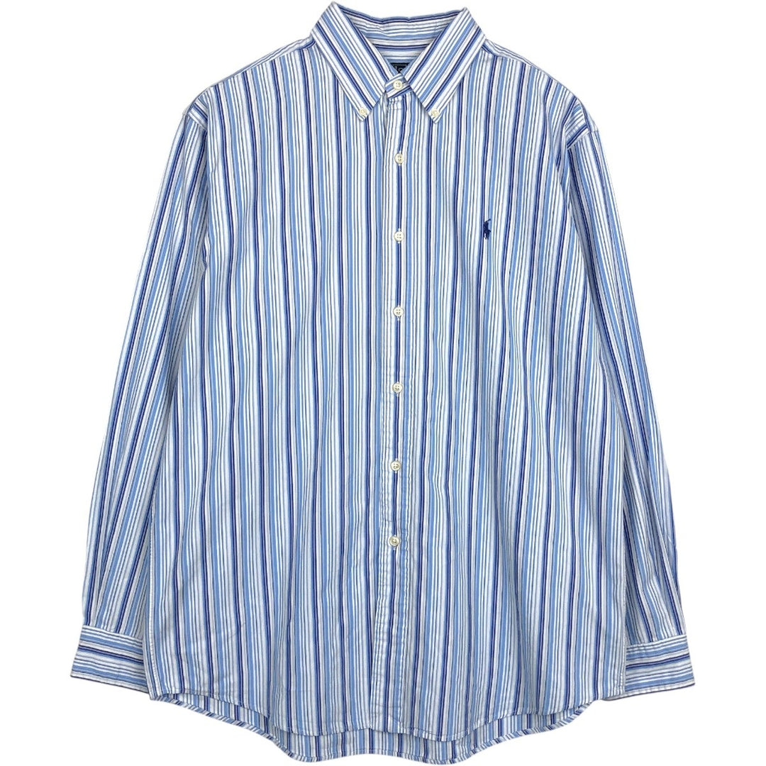 Ralph Lauren POLO by Ralph Lauren CUSTOM FIT Multi-stripe Long-Sleeve Button-Down Stripe Shirt, Men's Size L (approx.) cotton white type Vintage Second Hand