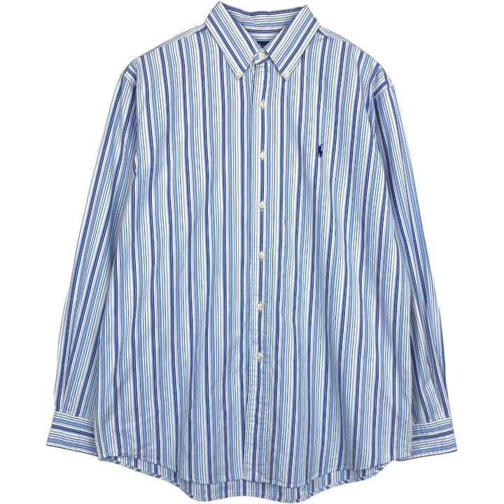 Ralph Lauren POLO by Ralph Lauren CUSTOM FIT Multi-stripe Long-Sleeve Button-Down Stripe Shirt, Men's Size L (approx.) cotton white type Vintage Second Hand