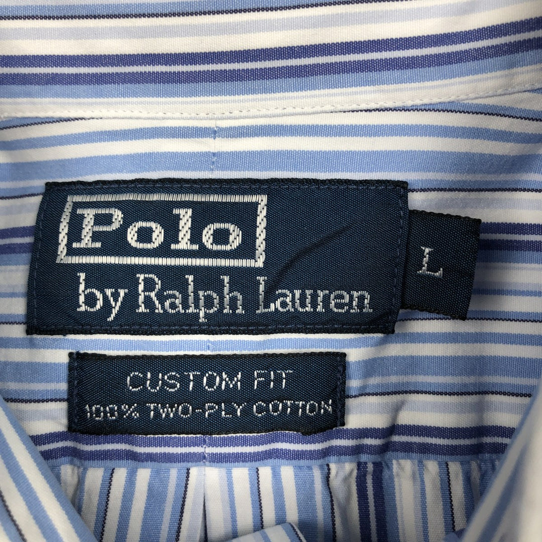 Ralph Lauren POLO by Ralph Lauren CUSTOM FIT Multi-stripe Long-Sleeve Button-Down Stripe Shirt, Men's Size L (approx.) cotton white type Vintage Second Hand