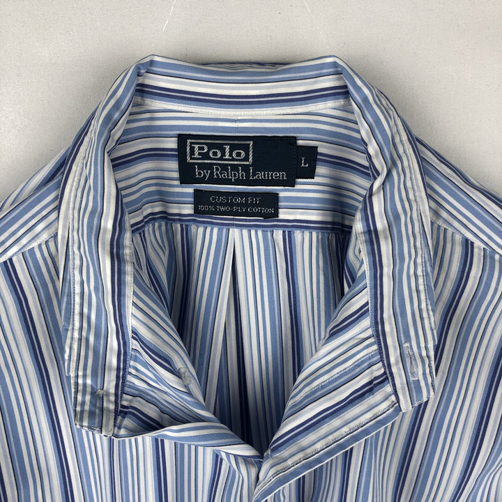 Ralph Lauren POLO by Ralph Lauren CUSTOM FIT Multi-stripe Long-Sleeve Button-Down Stripe Shirt, Men's Size L (approx.) cotton white type Vintage Second Hand