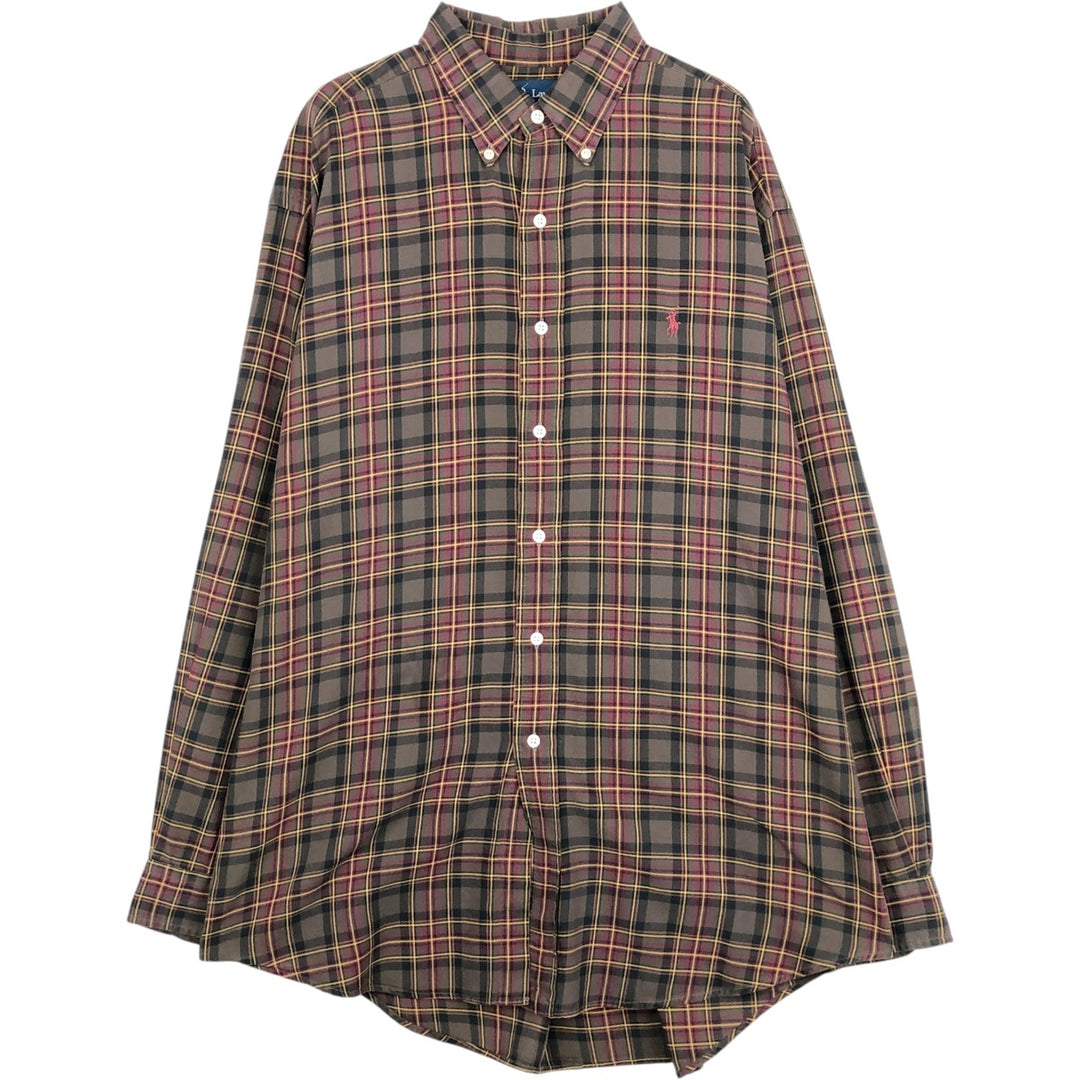 Ralph Lauren BLAKE long sleeve button down check shirt, men's size L cotton brown type Vintage Second Hand