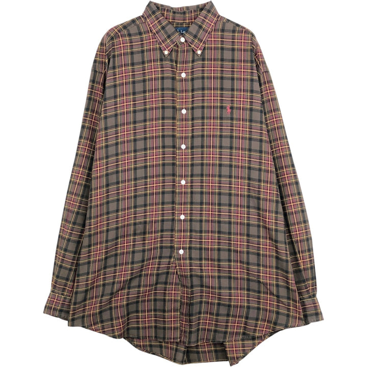 Ralph Lauren BLAKE long sleeve button down check shirt, men's size L cotton brown type Vintage Second Hand