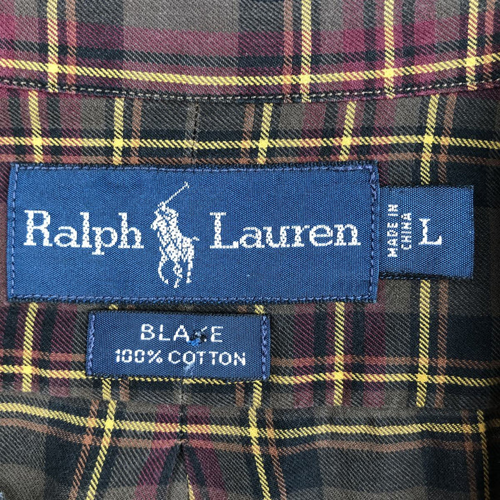 Ralph Lauren BLAKE long sleeve button down check shirt, men's size L cotton brown type Vintage Second Hand