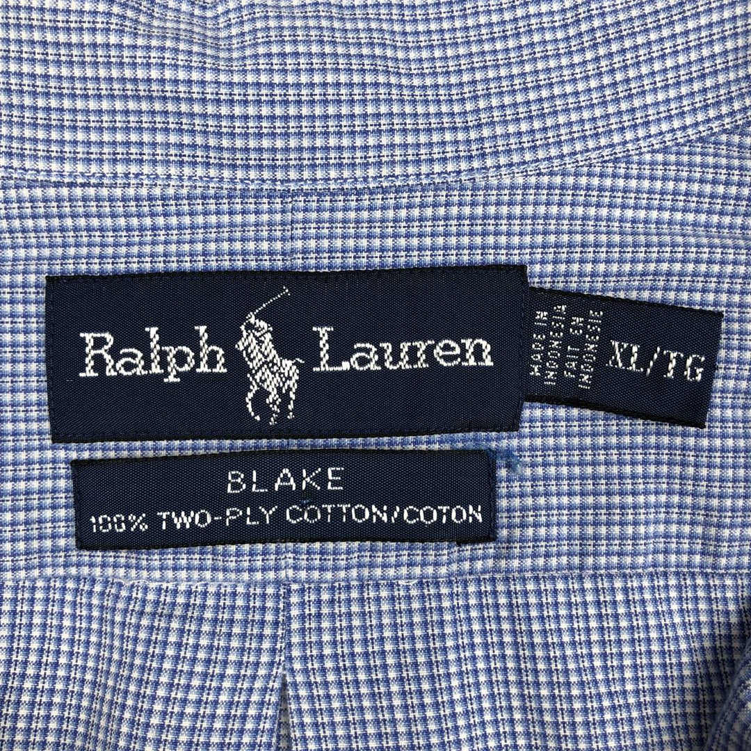 Ralph Lauren BLAKE long sleeve button down check shirt, men's XL size cotton blue type Vintage Second Hand
