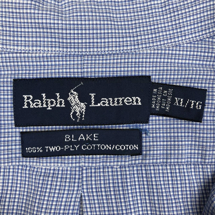 Ralph Lauren BLAKE long sleeve button down check shirt, men's XL size cotton blue type Vintage Second Hand
