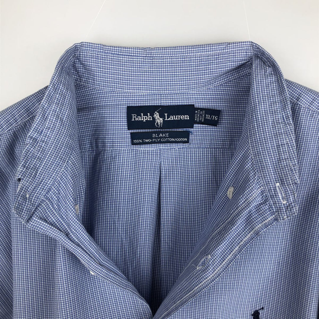 Ralph Lauren BLAKE long sleeve button down check shirt, men's XL size cotton blue type Vintage Second Hand