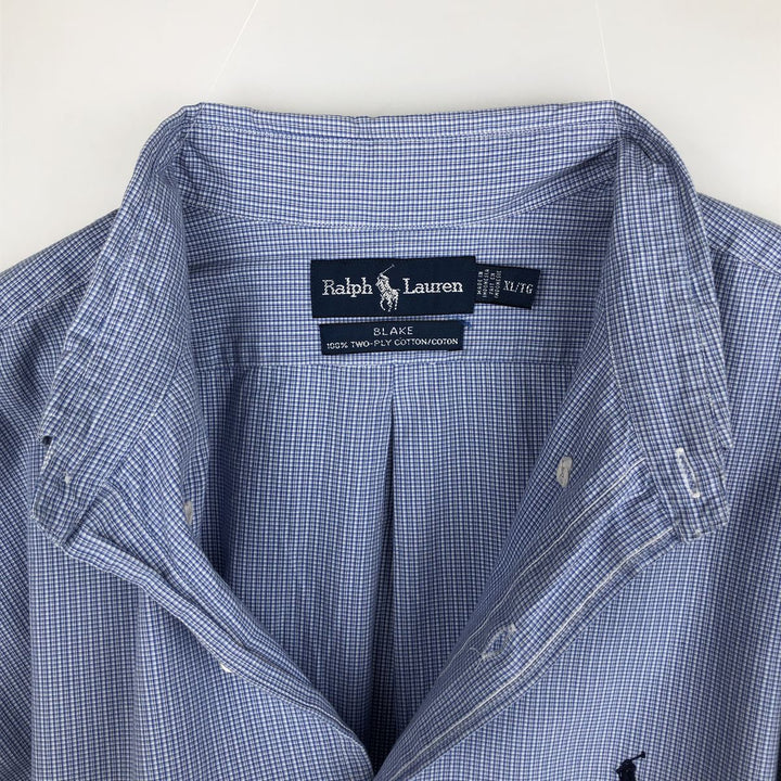 Ralph Lauren BLAKE long sleeve button down check shirt, men's XL size cotton blue type Vintage Second Hand