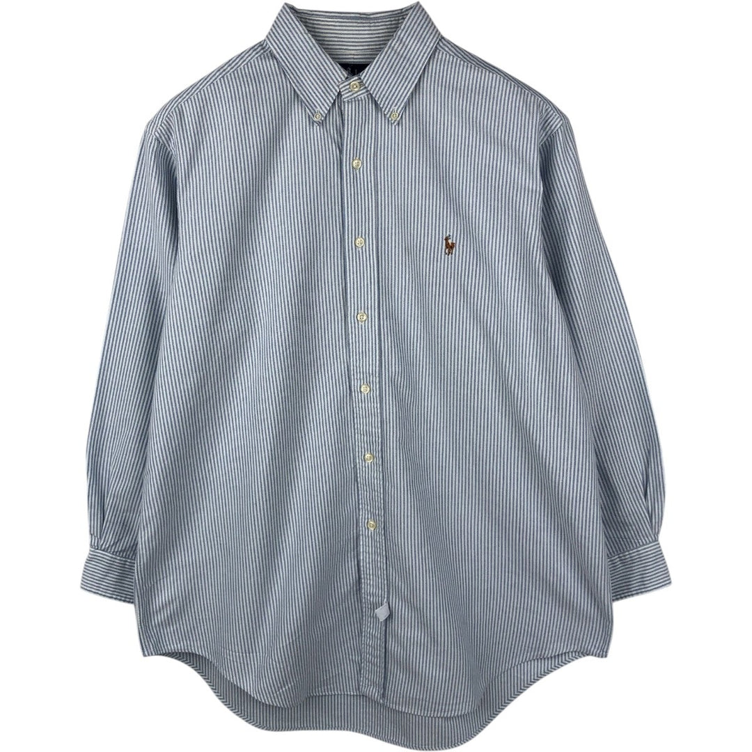 Ralph Lauren long sleeve button down striped shirt, men's size L cotton white type Vintage Second Hand