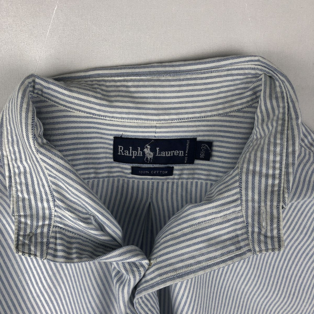 Ralph Lauren long sleeve button down striped shirt, men's size L cotton white type Vintage Second Hand
