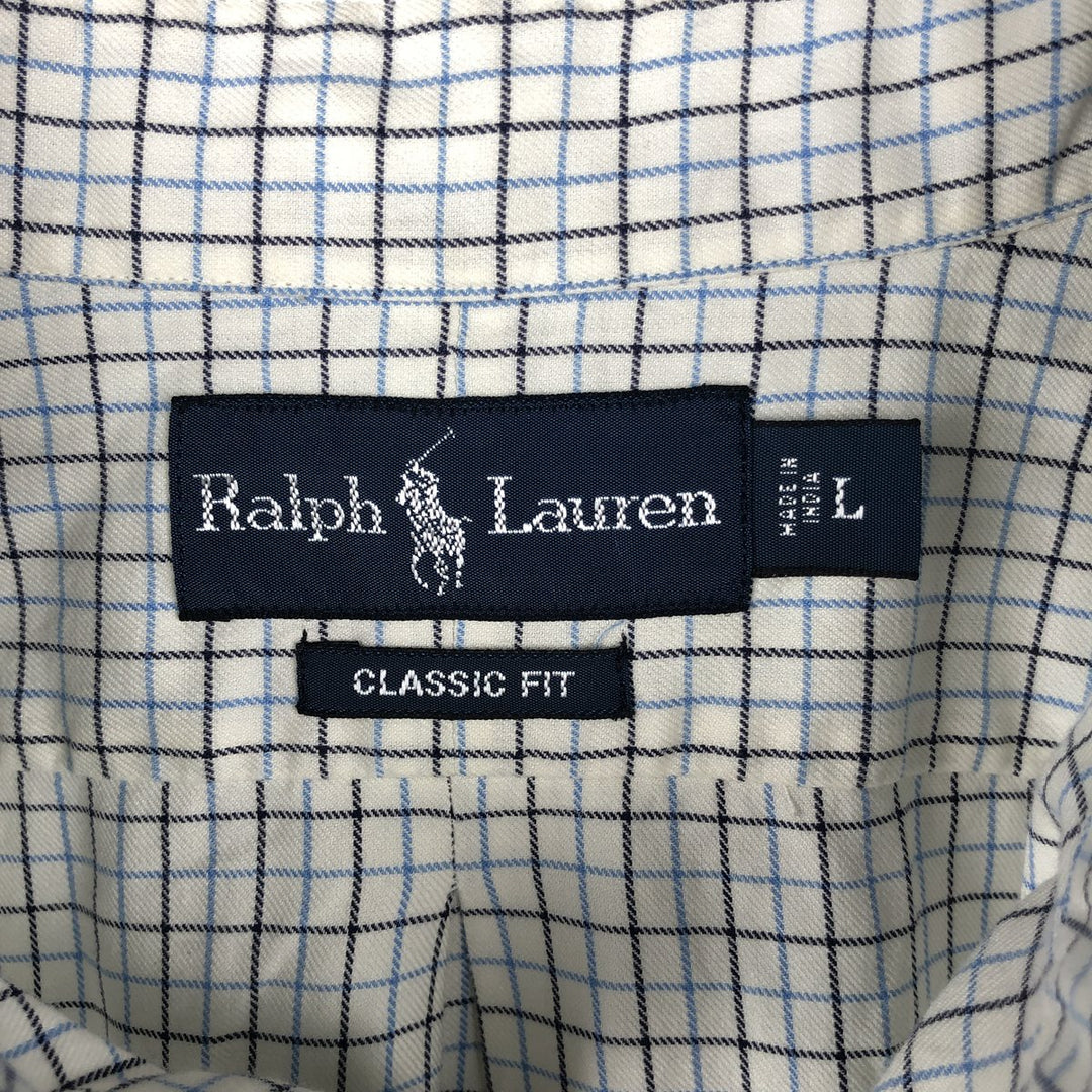 Ralph Lauren Classic Fit Long Sleeve Button Down Check Shirt Men's Size L cotton white type Vintage Second Hand