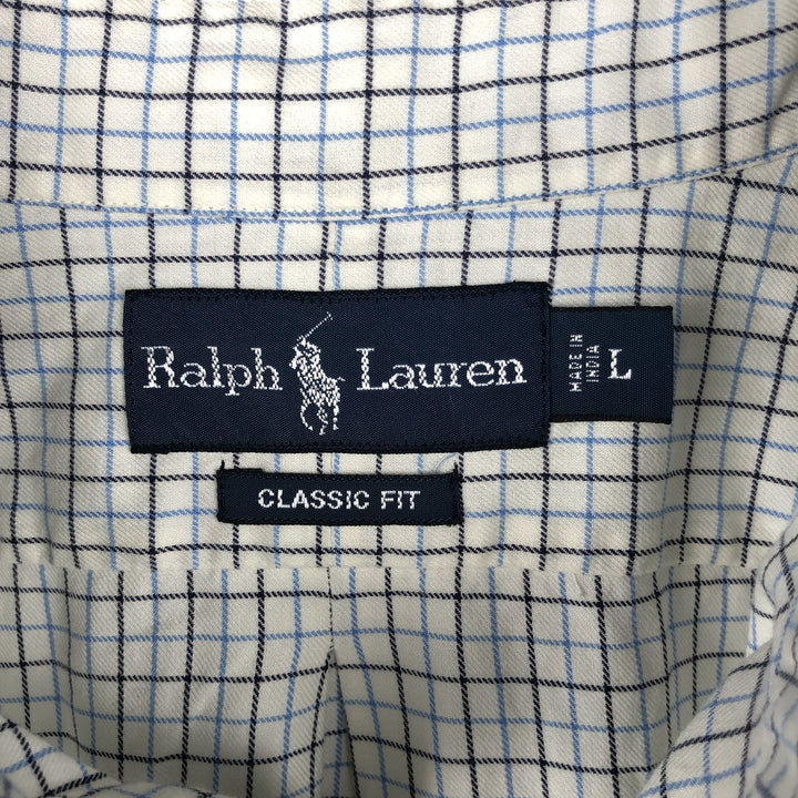 Ralph Lauren Classic Fit Long Sleeve Button Down Check Shirt Men's Size L cotton white type Vintage Second Hand