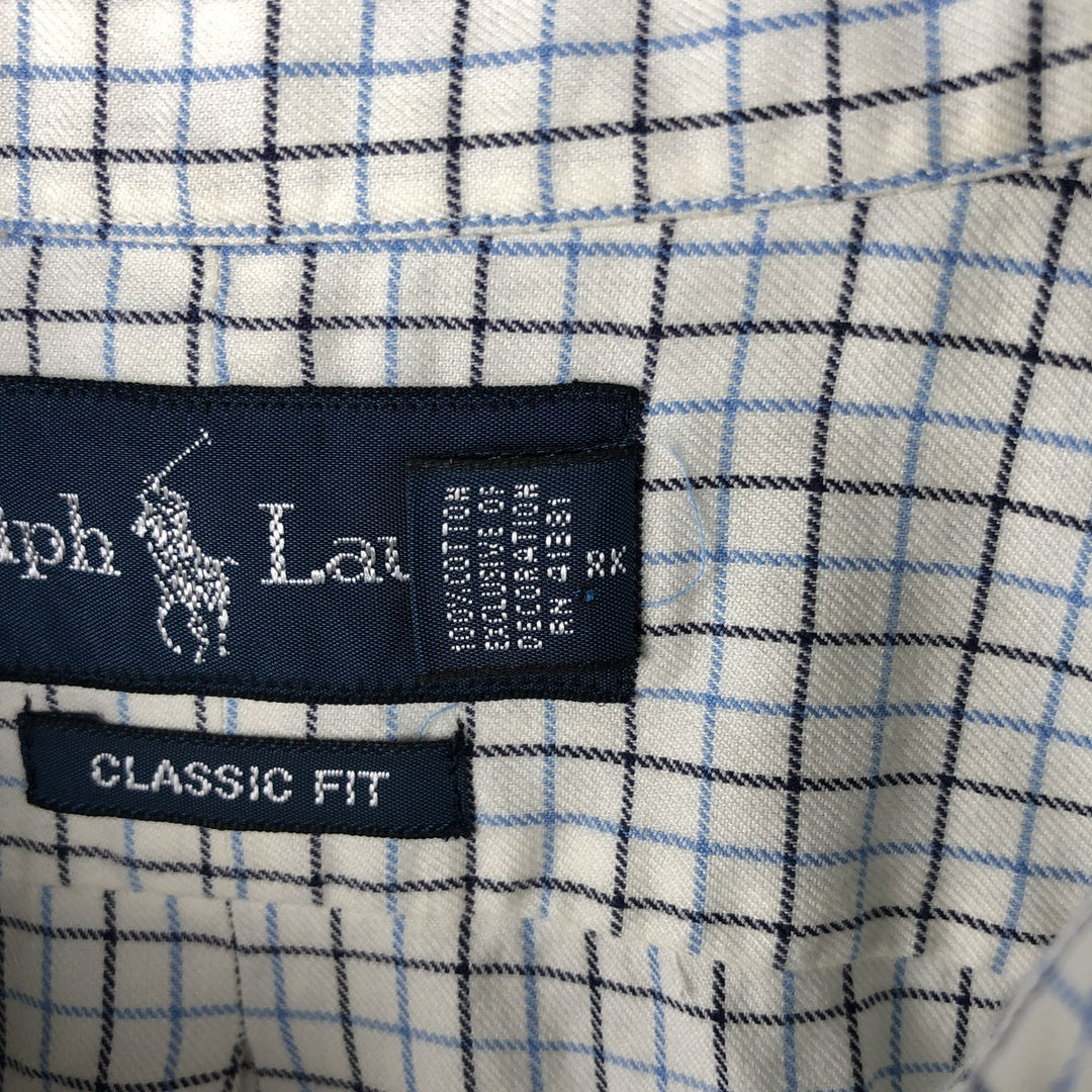 Ralph Lauren Classic Fit Long Sleeve Button Down Check Shirt Men's Size L cotton white type Vintage Second Hand