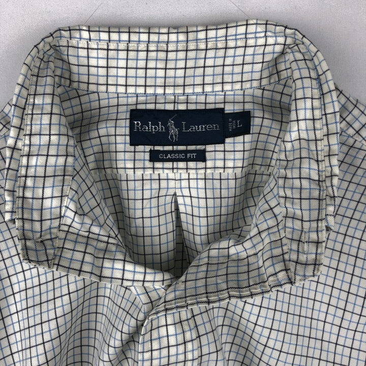 Ralph Lauren Classic Fit Long Sleeve Button Down Check Shirt Men's Size L cotton white type Vintage Second Hand
