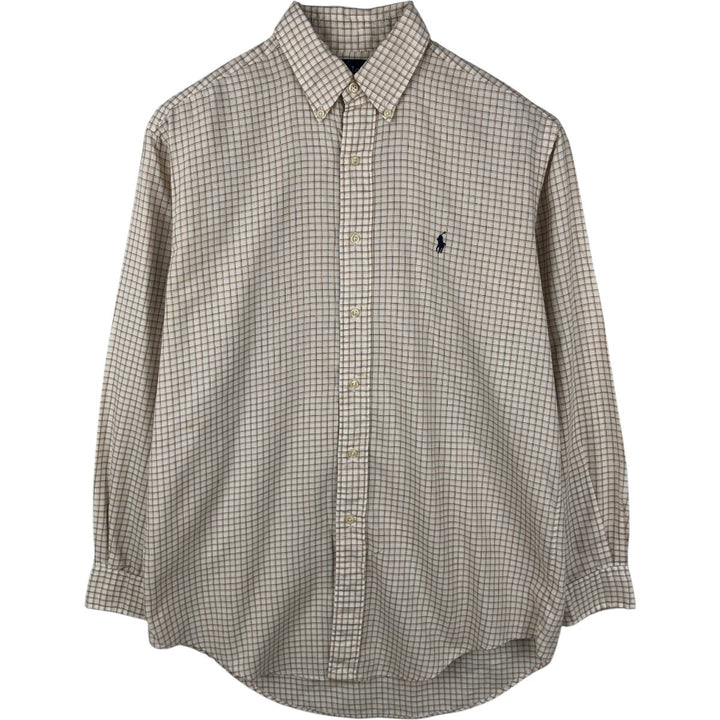 Ralph Lauren YARMOUTH Long Sleeve Button-Down Check Shirt, Men's Size M cotton white type Vintage Second Hand