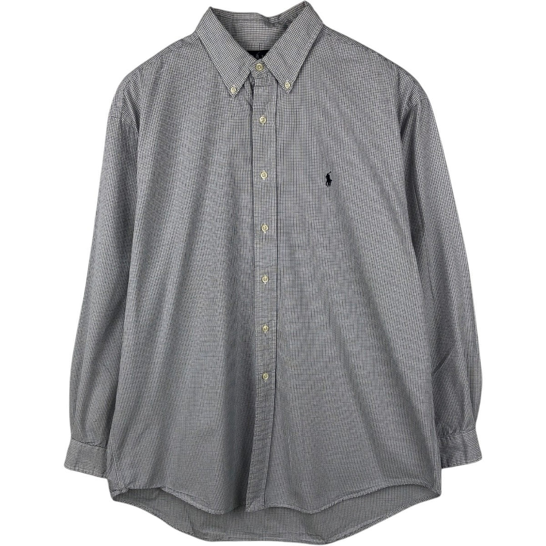 Ralph Lauren BLAKE long sleeve button down check shirt, men's size L cotton white type Vintage Second Hand
