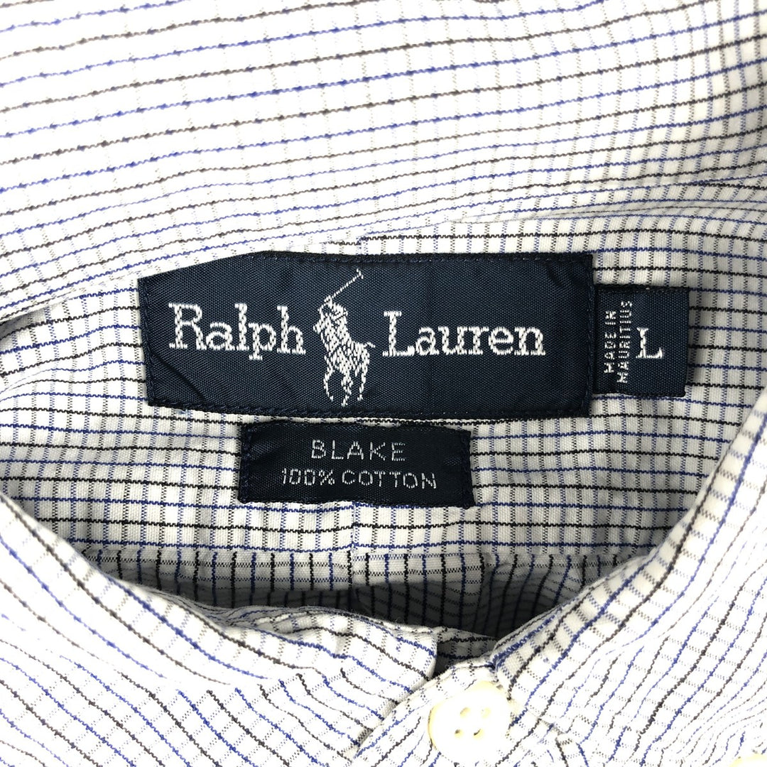 Ralph Lauren BLAKE long sleeve button down check shirt, men's size L cotton white type Vintage Second Hand