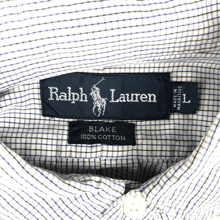 Ralph Lauren BLAKE long sleeve button down check shirt, men's size L cotton white type Vintage Second Hand