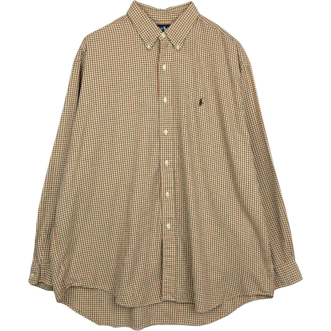 Ralph Lauren BLAKE long sleeve button down check shirt, men's XL size cotton Beige type Vintage Second Hand