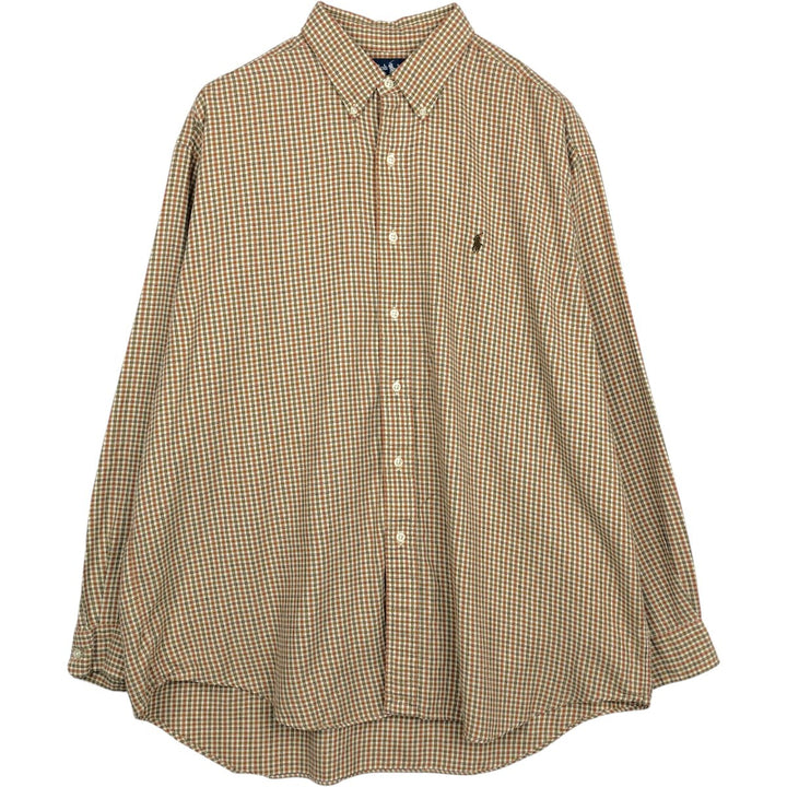 Ralph Lauren BLAKE long sleeve button down check shirt, men's XL size cotton Beige type Vintage Second Hand