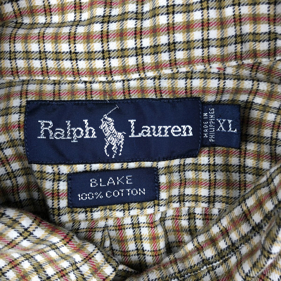 Ralph Lauren BLAKE long sleeve button down check shirt, men's XL size cotton Beige type Vintage Second Hand