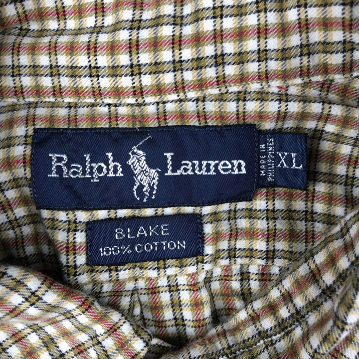 Ralph Lauren BLAKE long sleeve button down check shirt, men's XL size cotton Beige type Vintage Second Hand