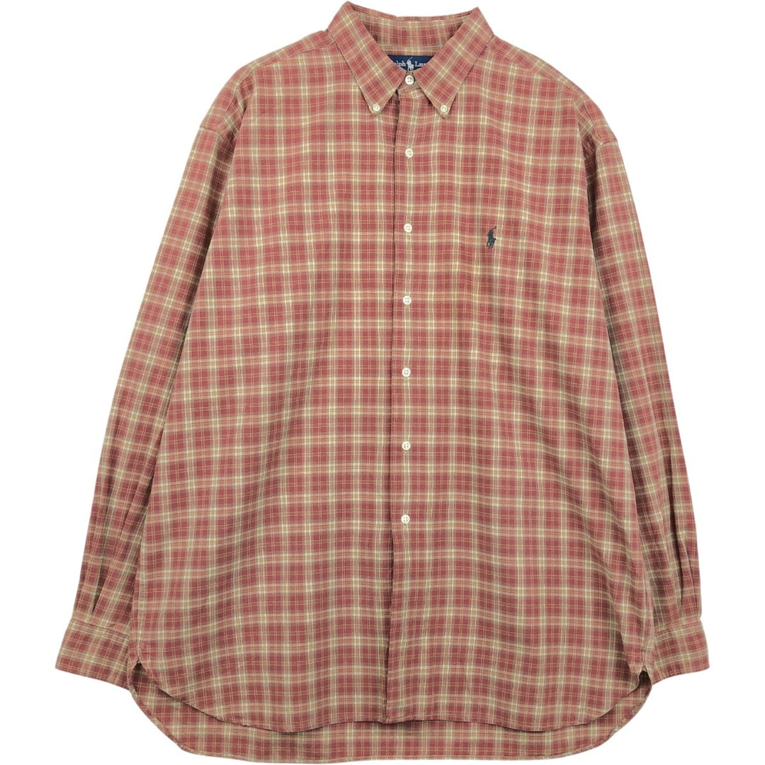 Ralph Lauren MCMEEL long-sleeved button-down check shirt, men's size XL cotton red type reddish brown Vintage Second Hand