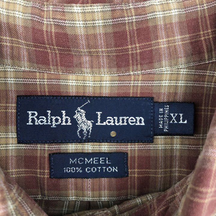 Ralph Lauren MCMEEL long-sleeved button-down check shirt, men's size XL cotton red type reddish brown Vintage Second Hand