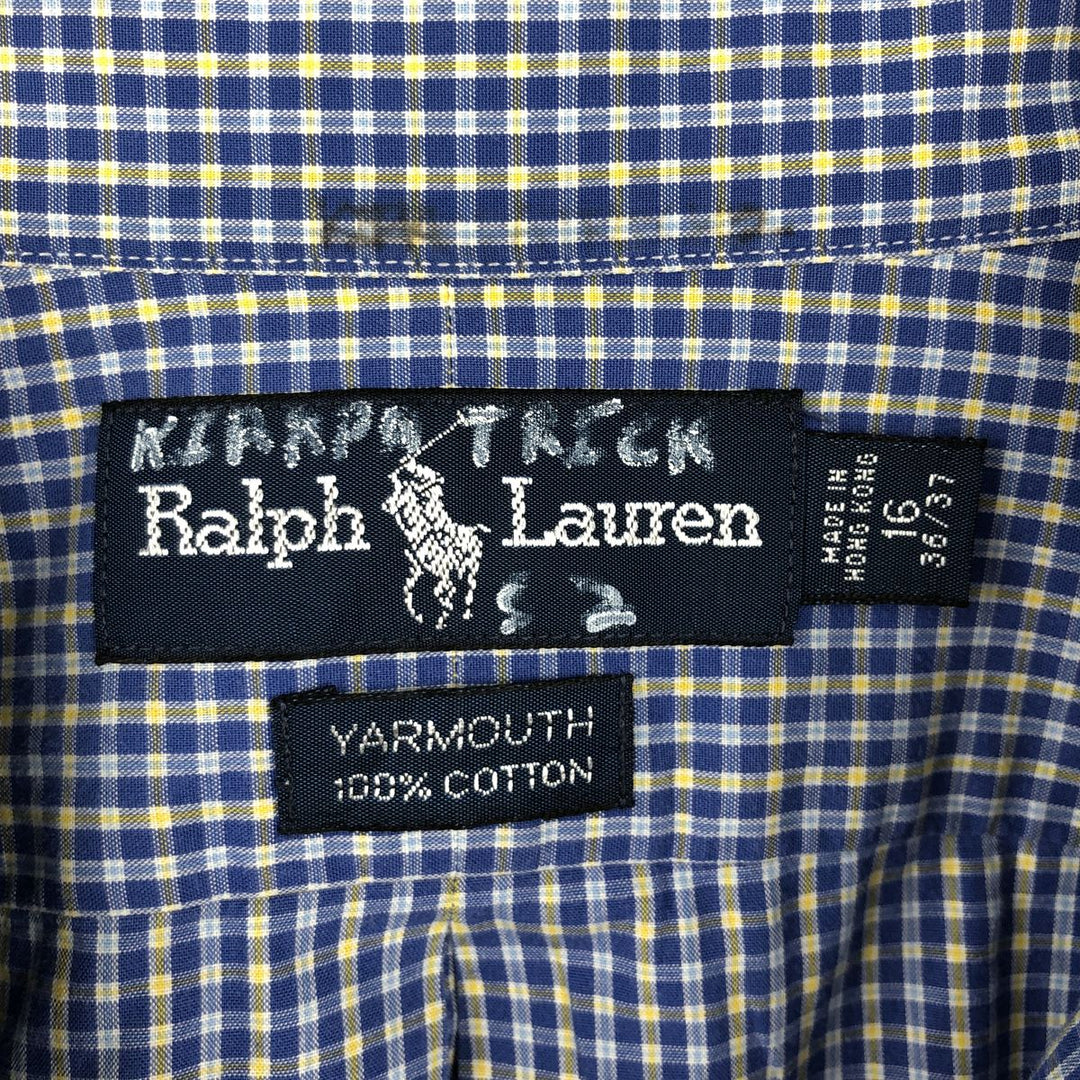 Ralph Lauren YARMOUTH Long Sleeve Button-Down Check Shirt, Men's Size L cotton blue type Vintage Second Hand