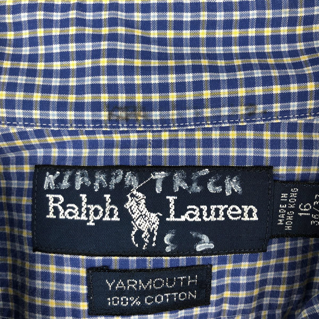 Ralph Lauren YARMOUTH Long Sleeve Button-Down Check Shirt, Men's Size L cotton blue type Vintage Second Hand