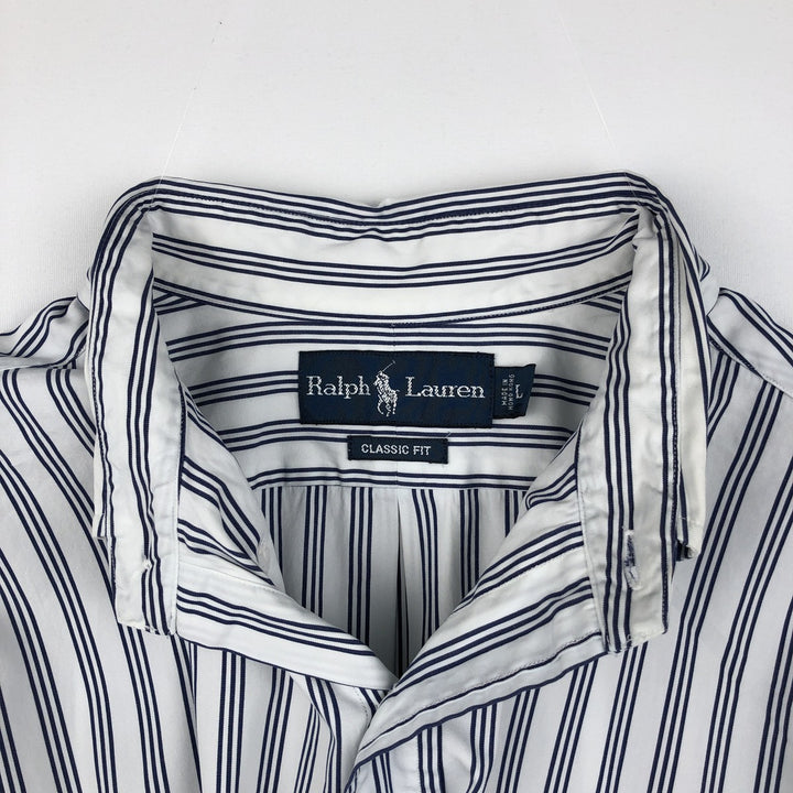 Ralph Lauren Classic Fit Long Sleeve Button Down Striped Shirt Men's Size L cotton white type Vintage Second Hand