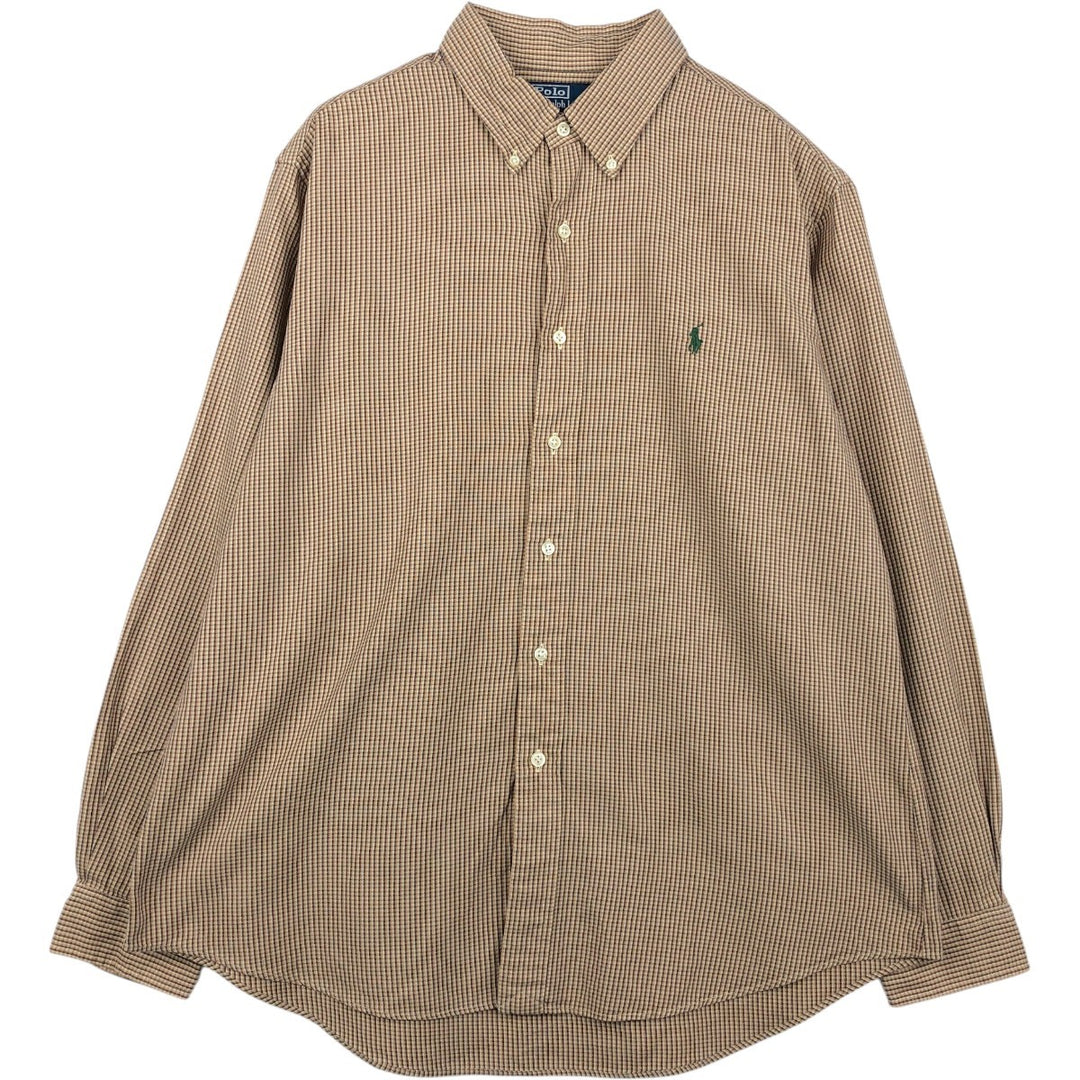 Ralph Lauren POLO by Ralph Lauren CUSTOM FIT long-sleeved button-down check shirt, men's size XL cotton Beige type Vintage Second Hand