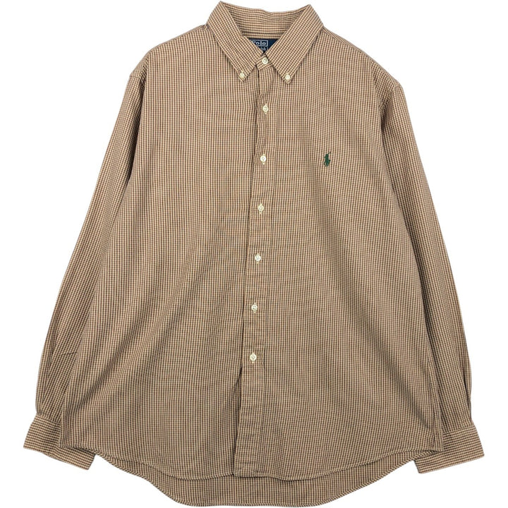 Ralph Lauren POLO by Ralph Lauren CUSTOM FIT long-sleeved button-down check shirt, men's size XL cotton Beige type Vintage Second Hand