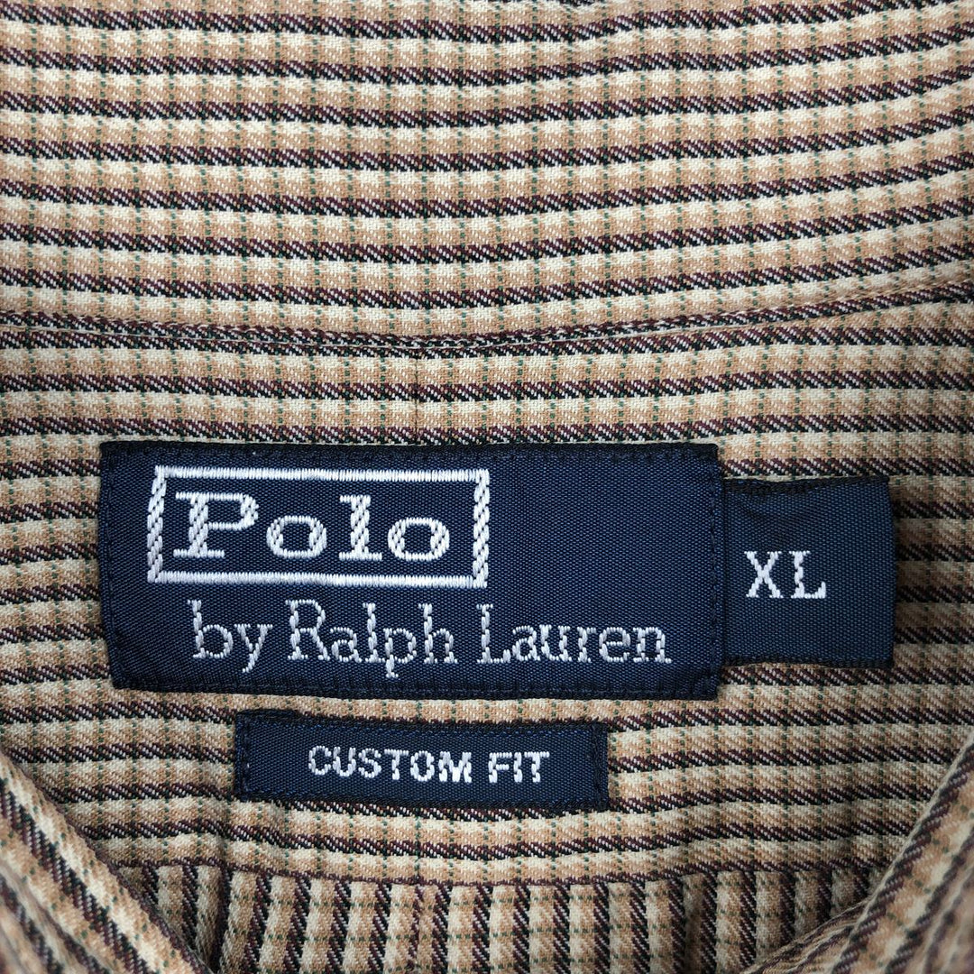 Ralph Lauren POLO by Ralph Lauren CUSTOM FIT long-sleeved button-down check shirt, men's size XL cotton Beige type Vintage Second Hand