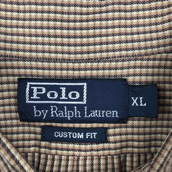 Ralph Lauren POLO by Ralph Lauren CUSTOM FIT long-sleeved button-down check shirt, men's size XL cotton Beige type Vintage Second Hand
