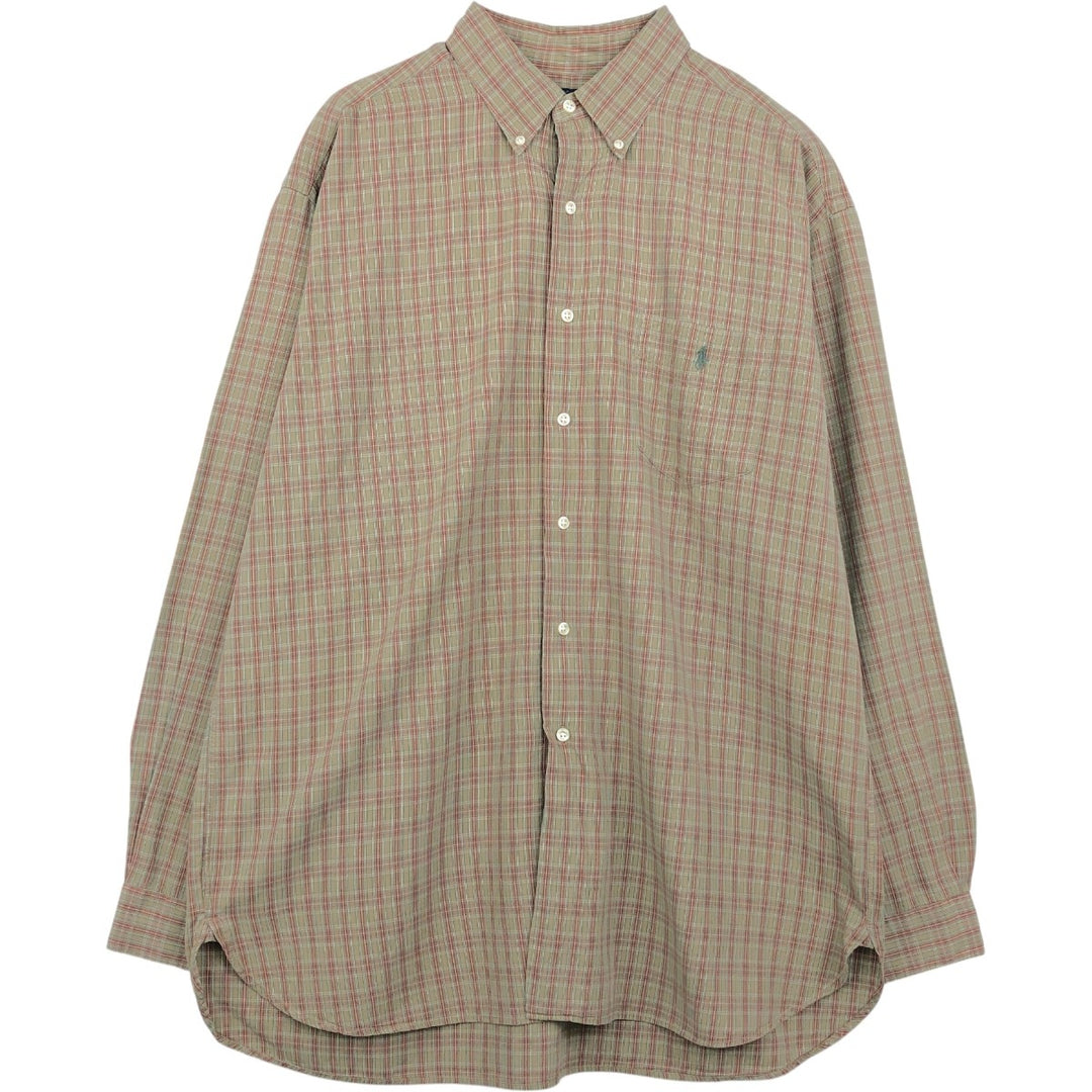 Ralph Lauren MCMEEL long-sleeved button-down check shirt, men's size XL cotton beige type brown Vintage Second Hand