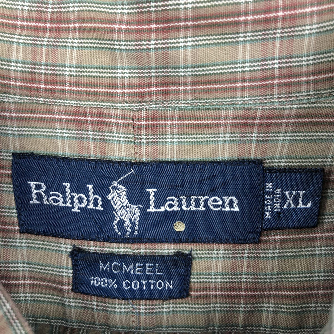 Ralph Lauren MCMEEL long-sleeved button-down check shirt, men's size XL cotton beige type brown Vintage Second Hand