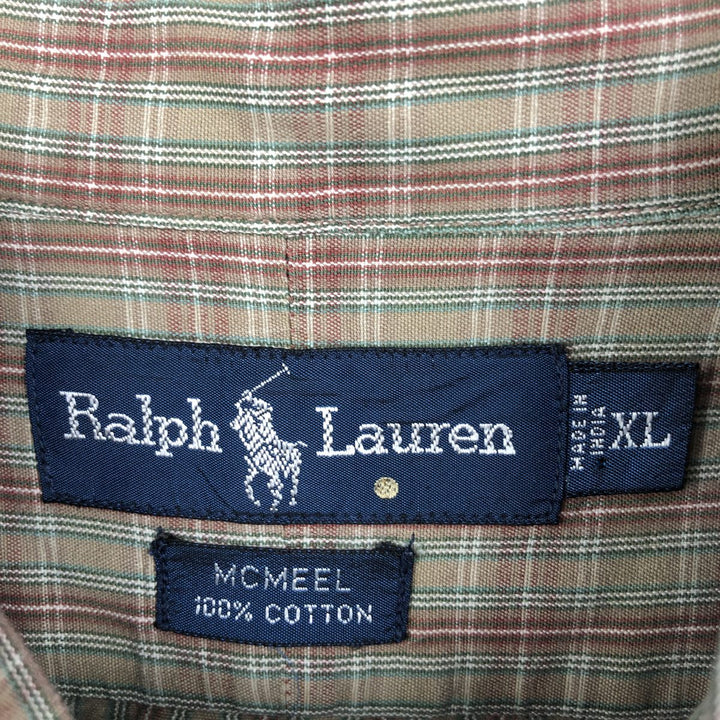 Ralph Lauren MCMEEL long-sleeved button-down check shirt, men's size XL cotton beige type brown Vintage Second Hand